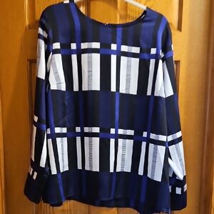 Liz Claiborne Navy and White Checkered Blouse